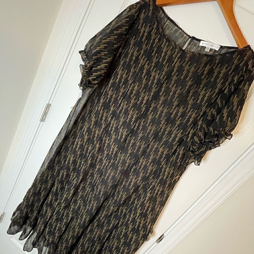 Sandra Darren 24W sheer dress no belt black brown shirt sleeve